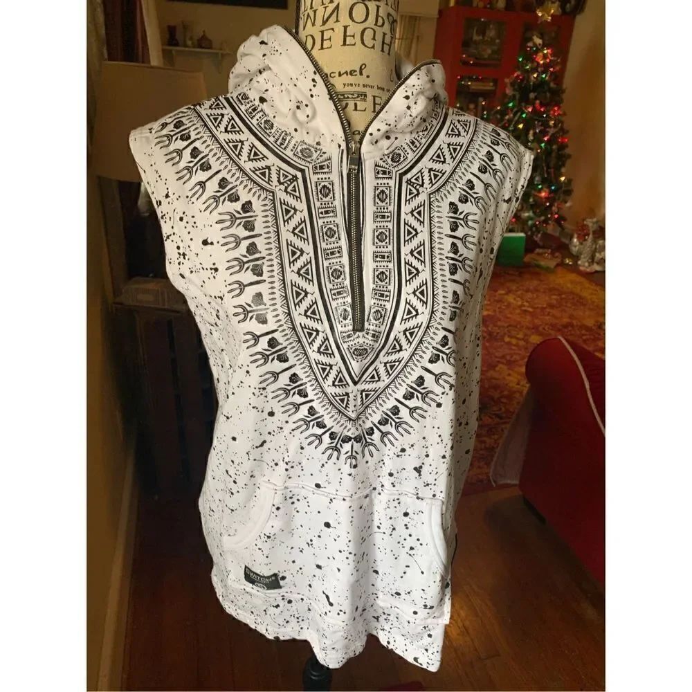 Switch Remarkable Men's Tribal Hoodie Muscle T-Shirt - White